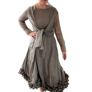 Anett Rostell Silk Sheet Midi Cap Sleeve Gown Dress with Shawl size 8